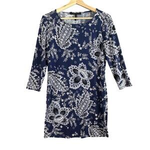BCBGMaxAzria Blue Noely Shift Dress XS Extra Small White Black Floral